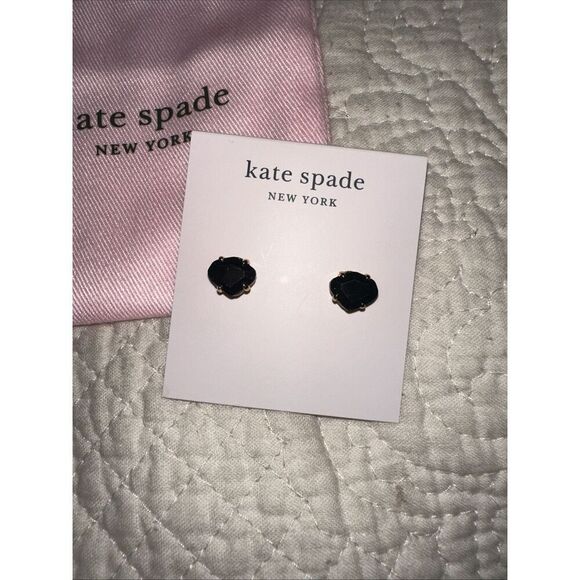 Kate Spade New York Treasure Cubic Zirconia Black Ear Studs Earrings Gift, NEW - Picture 2 of 3